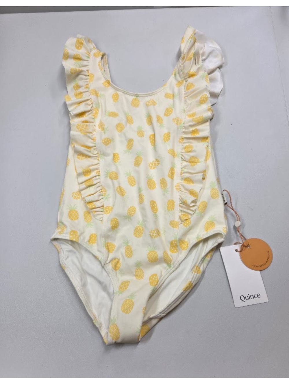 NWT QUINCE Ruffle One Piece Swimsuit Girls Size 8 Pineapple 8264 - Picture 4 of 9